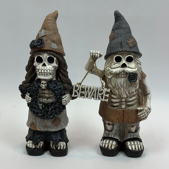16" Skeleton Gnome Couple (Set of 2) - NEW - Halloween - Day of the Dead - Picture 2 of 16